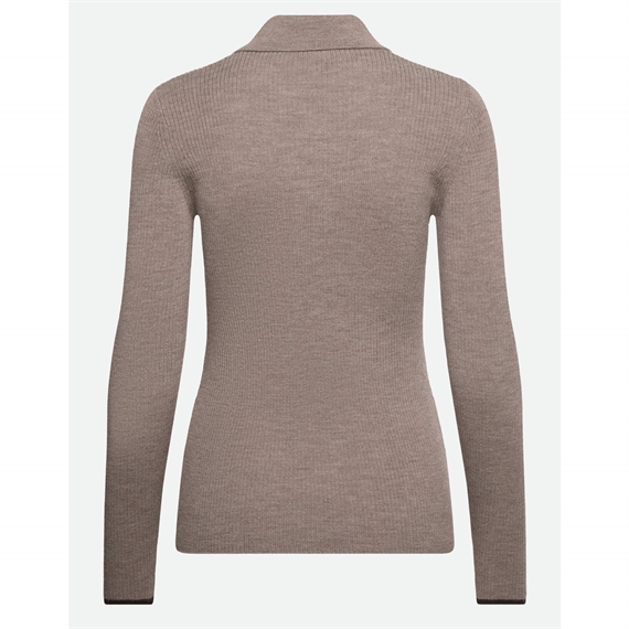 Rosemunde Langærmet Strik Polo, Brown Grey Melange 